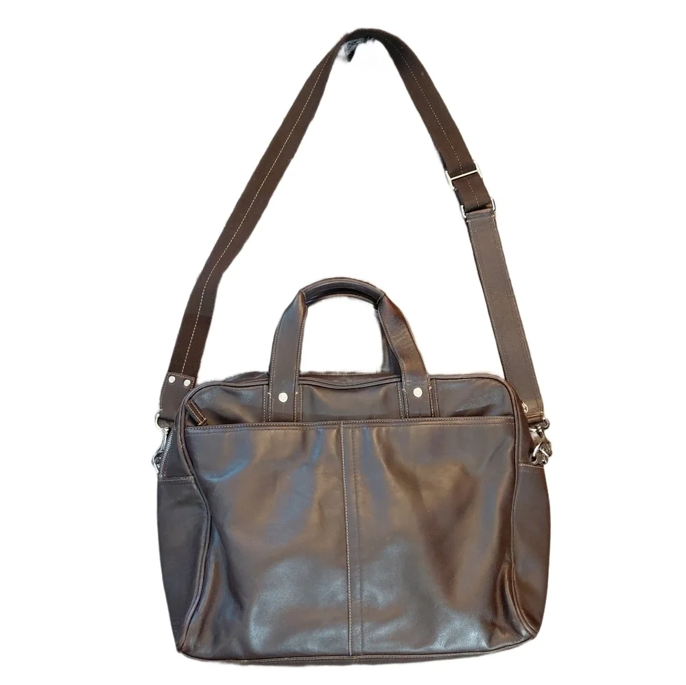 COACH Brown Leather Briefcase Computer Bag Business Travel Tote